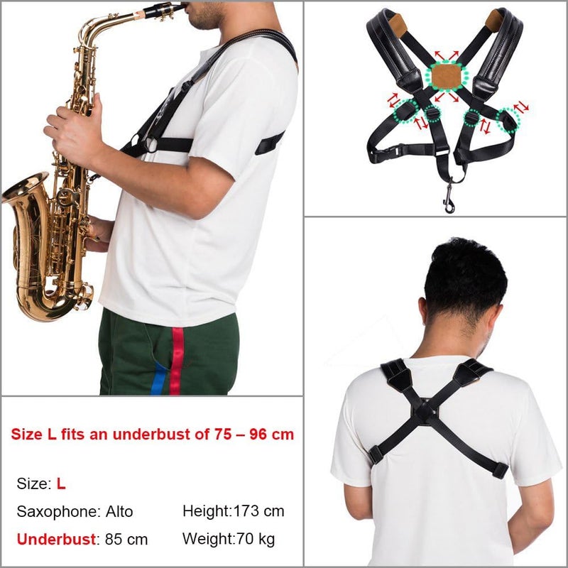 Rayzm Saxophone Strap, Universal Double Shoulder Leather Strap for Sax, Adjustable Padded Harness Strap for Alto Tenor Baritone Saxophone (Large Size) - Image 4